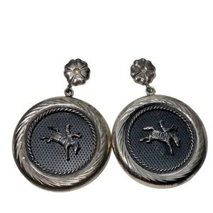 VINTAGE EARRINGS STERLING SILVER SCREW-BACK POST WESTERN BRONCO DESIGN EAR RINGS